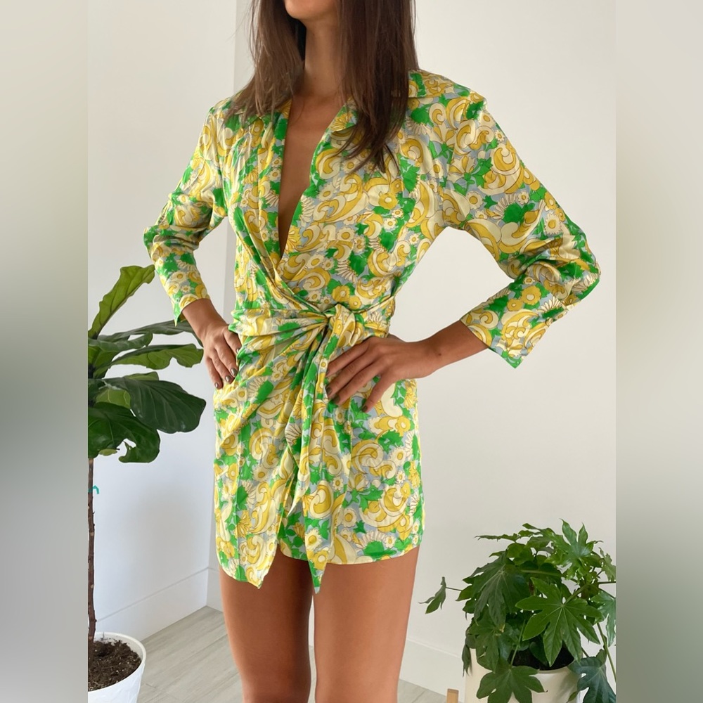 Funky silky patterned side tie dress